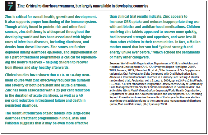Box 7 - Zinc: Critical to diarrhoea treatment, but largely unavailable in developing countries